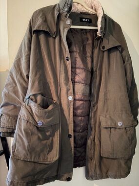 DKNY Olive Brown Field Jacket with Quilted Liner